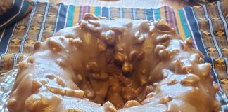 Ty’s Sweet Potato Sour Cream Pound Cake with Maple Pecan Praline Sauce