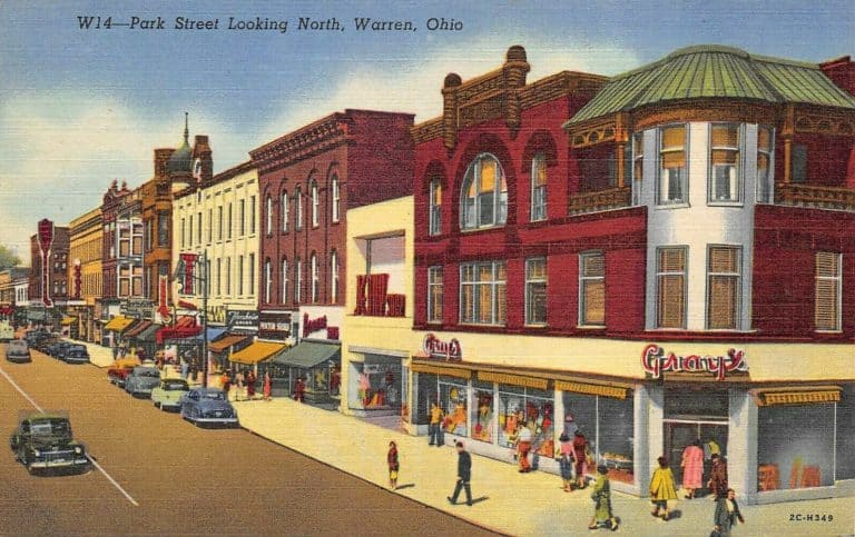 This antique postcard depicts North Park Avenue in downtown Warren. Trumbull County Historical Society will offer online school lessons in response to the COVID-19 crisis. | The program begins on Monday, April 6.