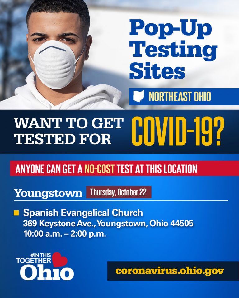 Pop-Up COVID testing scheduled Oct. 22 in Youngstown | The free event occurs Oct. 22 at the Spanish Evangelical Church in Youngstown.