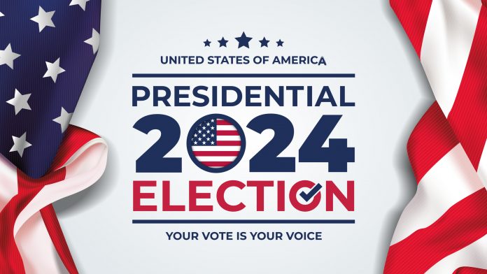 2024 Presidential election day in united states. illustration vector graphic of united states flag Election Day: Polls will be open 6:30 a.m.-7:30 p.m., Tuesday