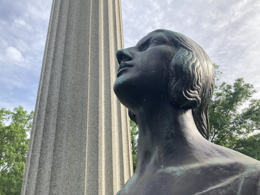 Historical Society sets Oakwood Cemetery tour, speaker series. Pictured: detail from the Packard family memorial in Oakwood Cemetery.